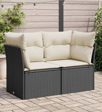 Gartensofa mit Kissen 2-Sitzer Schwarz Poly Rattan