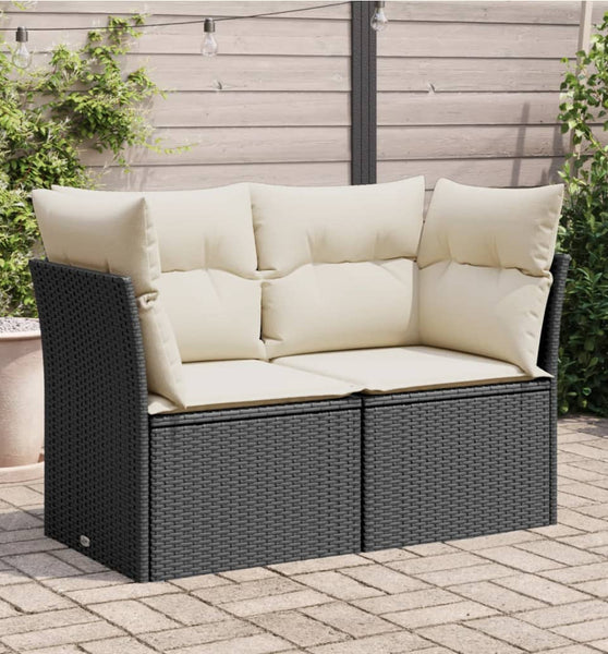 Gartensofa mit Kissen 2-Sitzer Schwarz Poly Rattan