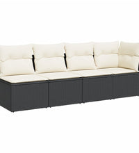 Gartensofa mit Kissen 4-Sitzer Schwarz Poly Rattan