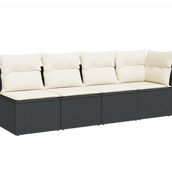 Gartensofa mit Kissen 4-Sitzer Schwarz Poly Rattan