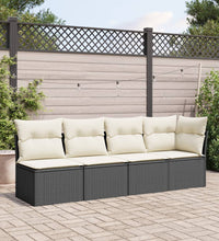 Gartensofa mit Kissen 4-Sitzer Schwarz Poly Rattan