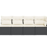 Gartensofa mit Kissen 4-Sitzer Schwarz Poly Rattan