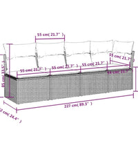 Gartensofa mit Kissen 4-Sitzer Schwarz Poly Rattan