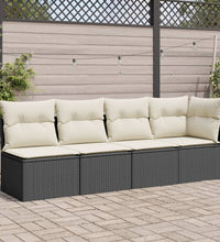 Gartensofa mit Kissen 4-Sitzer Schwarz Poly Rattan