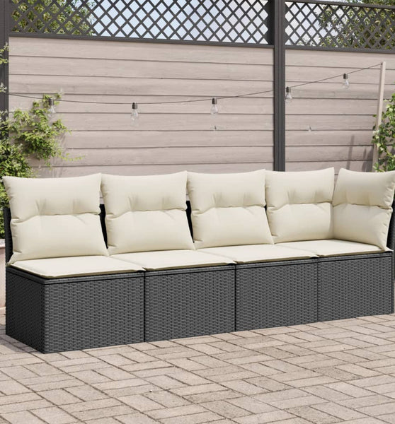 Gartensofa mit Kissen 4-Sitzer Schwarz Poly Rattan