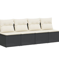 Gartensofa mit Kissen 4-Sitzer Schwarz Poly Rattan