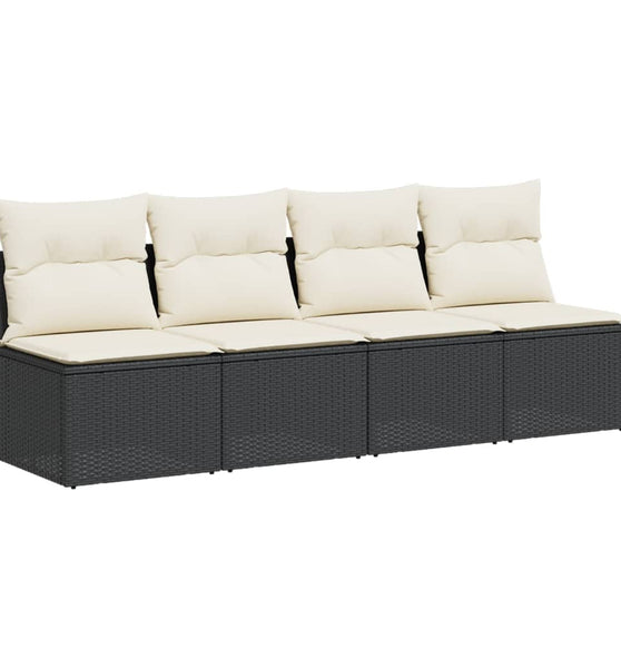 Gartensofa mit Kissen 4-Sitzer Schwarz Poly Rattan