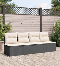 Gartensofa mit Kissen 4-Sitzer Schwarz Poly Rattan