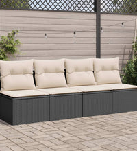 Gartensofa mit Kissen 4-Sitzer Schwarz Poly Rattan