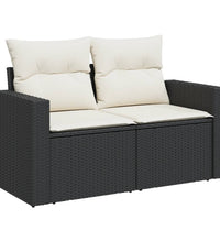 Gartensofa mit Kissen 2-Sitzer Schwarz Poly Rattan