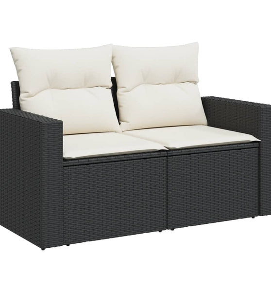 Gartensofa mit Kissen 2-Sitzer Schwarz Poly Rattan