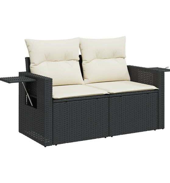 Gartensofa mit Kissen 2-Sitzer Schwarz Poly Rattan