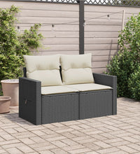 Gartensofa mit Kissen 2-Sitzer Schwarz Poly Rattan