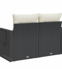 Gartensofa mit Kissen 2-Sitzer Schwarz Poly Rattan