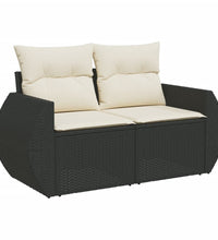 Gartensofa mit Kissen 2-Sitzer Schwarz Poly Rattan