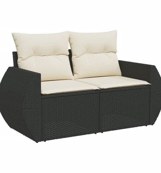 Gartensofa mit Kissen 2-Sitzer Schwarz Poly Rattan