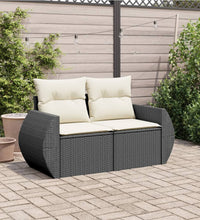 Gartensofa mit Kissen 2-Sitzer Schwarz Poly Rattan