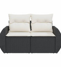 Gartensofa mit Kissen 2-Sitzer Schwarz Poly Rattan