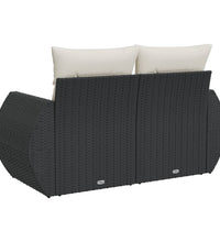 Gartensofa mit Kissen 2-Sitzer Schwarz Poly Rattan