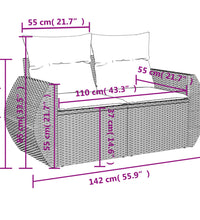 Gartensofa mit Kissen 2-Sitzer Schwarz Poly Rattan