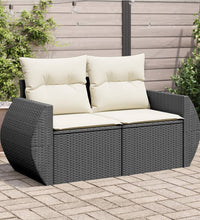 Gartensofa mit Kissen 2-Sitzer Schwarz Poly Rattan