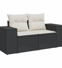 Gartensofa mit Kissen 2-Sitzer Schwarz Poly Rattan