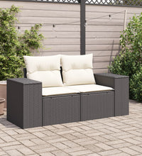 Gartensofa mit Kissen 2-Sitzer Schwarz Poly Rattan