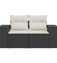 Gartensofa mit Kissen 2-Sitzer Schwarz Poly Rattan