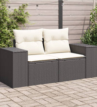 Gartensofa mit Kissen 2-Sitzer Schwarz Poly Rattan