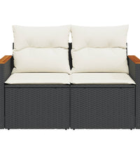 Gartensofa mit Kissen 2-Sitzer Schwarz Poly Rattan