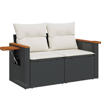 Gartensofa mit Kissen 2-Sitzer Schwarz Poly Rattan