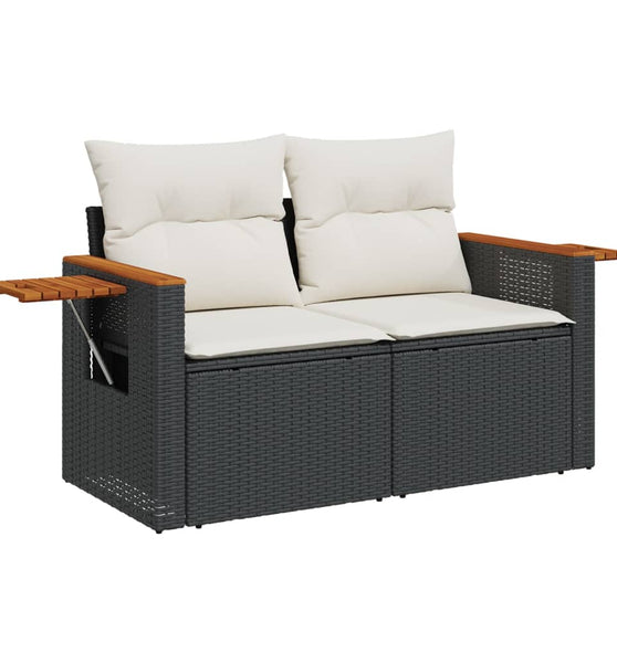 Gartensofa mit Kissen 2-Sitzer Schwarz Poly Rattan