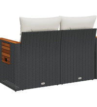 Gartensofa mit Kissen 2-Sitzer Schwarz Poly Rattan