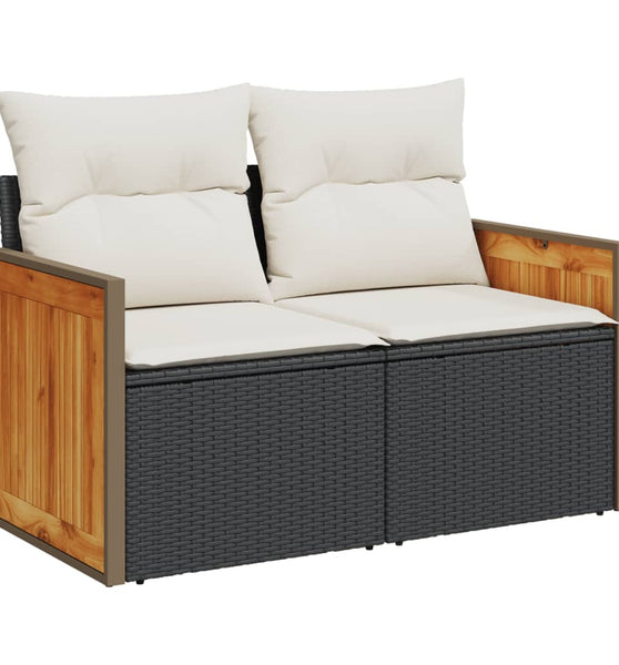 Gartensofa mit Kissen 2-Sitzer Schwarz Poly Rattan