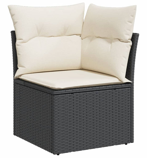 Garten-Ecksofa mit Kissen Schwarz Poly Rattan