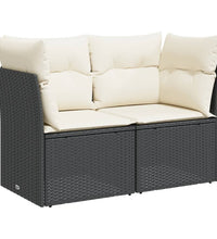 Gartensofa mit Kissen 2-Sitzer Schwarz Poly Rattan