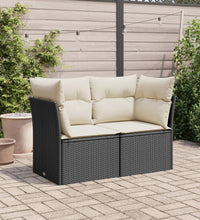 Gartensofa mit Kissen 2-Sitzer Schwarz Poly Rattan