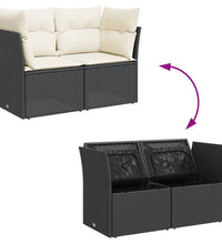 Gartensofa mit Kissen 2-Sitzer Schwarz Poly Rattan