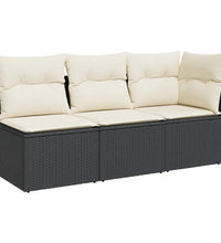 Gartensofa mit Kissen 3-Sitzer Schwarz Poly Rattan