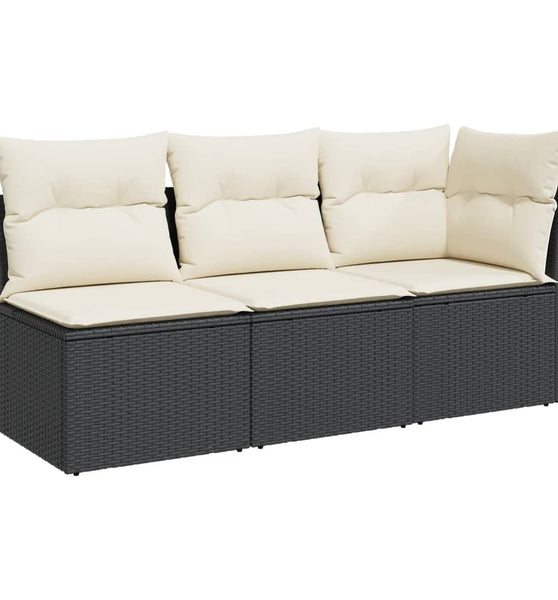 Gartensofa mit Kissen 3-Sitzer Schwarz Poly Rattan