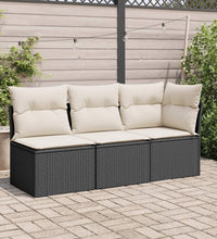 Gartensofa mit Kissen 3-Sitzer Schwarz Poly Rattan