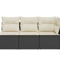 Gartensofa mit Kissen 3-Sitzer Schwarz Poly Rattan