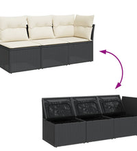 Gartensofa mit Kissen 3-Sitzer Schwarz Poly Rattan