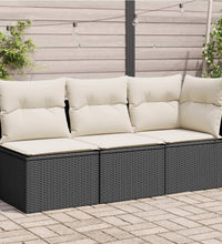 Gartensofa mit Kissen 3-Sitzer Schwarz Poly Rattan