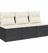 Gartensofa mit Kissen 3-Sitzer Schwarz Poly Rattan