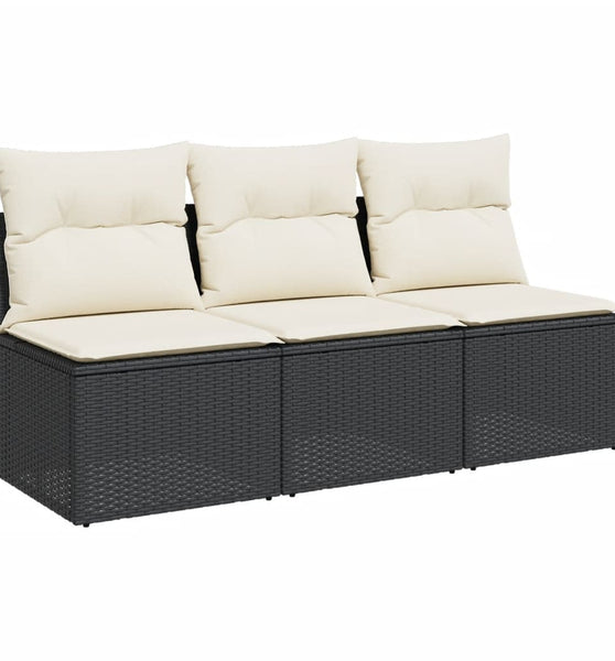 Gartensofa mit Kissen 3-Sitzer Schwarz Poly Rattan