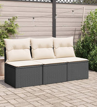 Gartensofa mit Kissen 3-Sitzer Schwarz Poly Rattan