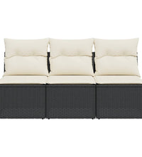 Gartensofa mit Kissen 3-Sitzer Schwarz Poly Rattan