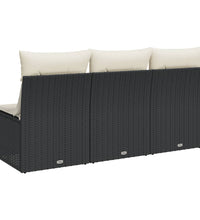 Gartensofa mit Kissen 3-Sitzer Schwarz Poly Rattan