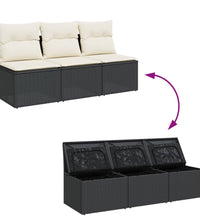 Gartensofa mit Kissen 3-Sitzer Schwarz Poly Rattan